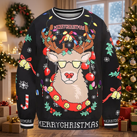 Pull de Noël pour homme en nylon/acrylique tricoté avec motif renne, manches longues, logo frontal, hiver