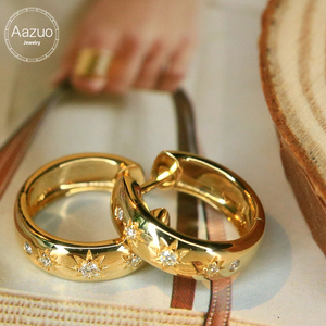 Aazuo – bijoux en or jaune massif 18 carats Au750, diamants naturels véritables, boucles d'oreilles rondes classiques, cadeau pour femmes, pour mariage, fête, tous les jours - Product Image 1