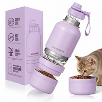 Bouteille de voyage 3-en-1 pour chien et chat, en acier inoxydable, isolée sous vide, 32 oz, pour eau et nourriture