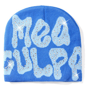 <span class=keywords><strong>Bonnet</strong></span> Y2K avec strass pour femmes et hommes, bonnets MEA Culpa, bonnets hip-hop doux, extensibles, chauds, en tricot, style slouchy - Product Image 6