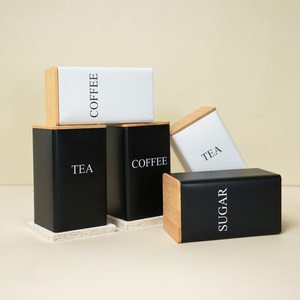 Ensemble de 3 contenants à café, sucre et thé avec couvercle en bambou, rangement simple pour les grains de café, pour la cuisine - Product Image 2