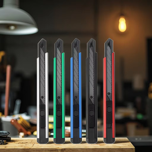 Logo fait sur mesure 9mm couteau utilitaire bouton poussoir lame rétractable coupe-boîte bricolage Grade bas quantité minimale de commande pour Promotion cadeau Art couteaux OEM - Product Image 3