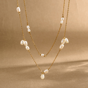 Collier MAMA en perles d'eau douce classiques en acier inoxydable plaqué or 18 carats, design original <span class=keywords><strong>J</strong></span>&D, pour la fête des mères - Product Image 2