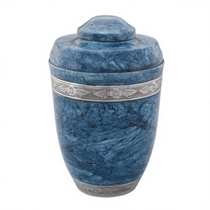 Urne funéraire de luxe en marbre bleu, collection superbe, avec bande florale argentée, urnes funéraires européennes pour adultes, vente en gros - Product Image 1