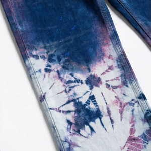 WangSheng - <span class=keywords><strong>Jeans</strong></span> Unisex con Estampado Tie Dye Degradado en Azul, Diseño Floral en Relieve, Cintura Alta, Estilo Vintage, Pierna Recta, Y2K - Product Image 5
