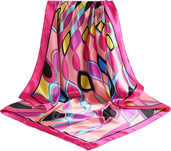 90*90cm Floral Head Scarves Square Satin Hair Scarf Bandanas for Women