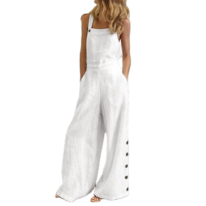 <b>Women</b> Summer Loose Spandex/Polyester Knitted Jumpsuits Square Collar Full-Length Solid Sleeveless Bib <b>Overalls</b> Siamese Button - Product Image 1