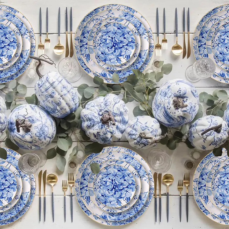 Wholesale Catering Hotel wedding Dinner Plate Restaurant Blue Ceramic Dishes Plates