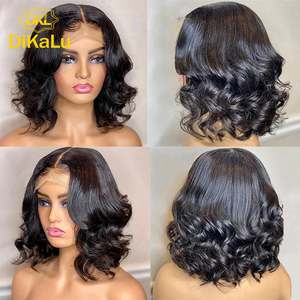 Peluca frontal ondulada corta brasileña Remy virgen transparente 4x4/5x5/7x7 para cierre de encaje con cabello de bebé y raya media Dream Beauty - Product Image 4