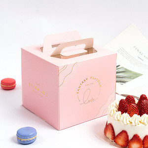 Paper Cake Box Custom Logo Eco Friendly Disposable Kraft Paper Cake Box Large Size Bakery Food Packaging Portable Cake Box With Window Handle