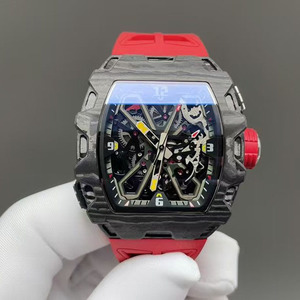 Montre-bracelet pour homme avec logo OEM, style sportif très vendu, cadran squelette, verre saphir, bracelet en caoutchouc rouge - Product Image 1