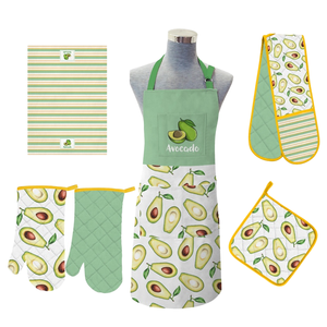 Wholesale New Design 100% Cotton/Polyester Avocado Printed Pattern Bib Chef Cooking <b>Apron</b> <b>Kitchen</b> Towel Oven Glove Pot Holder - Product Image 1