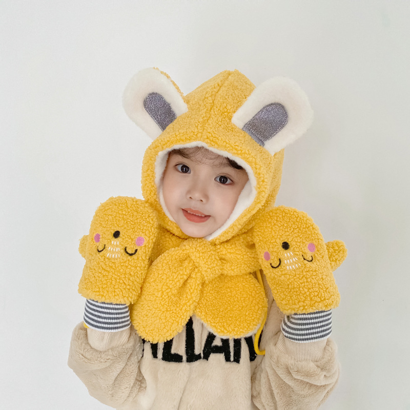 Детские шапки шарфы перчатки цельный комплект осень для мальчиков девочек Детские теплые шапки с ушками зимние шапки