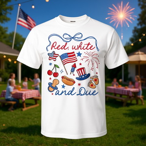 T-shirt unisexe rouge, blanc et bleu pour la révélation de la grossesse du 4 juillet, col rond, manches courtes, impression numérique, pour adulte - Product Image 3