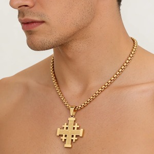 Collar con Colgante de Cruz de Cruzado de Jerusalén Clásico, en Oro, Plata o Acero Inoxidable, Impermeable, Joyería Religiosa para Creyentes - Product Image 3