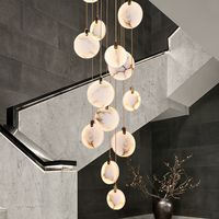 Lustre suspendu long en marbre d'alabastro pour villa, salon, îlot de cuisine, escalier, design moderne, décoration intérieure