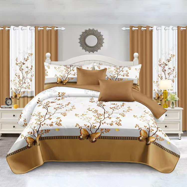 Flat Sheet+Pillowcase+Curtain+Fitted Sheet