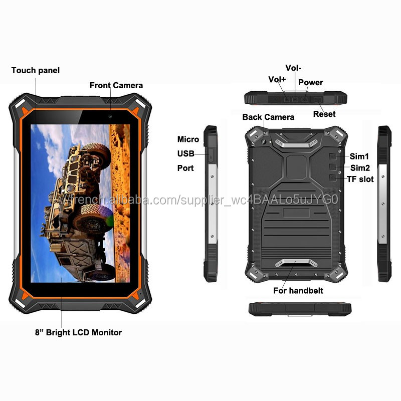 Moins cher Usine Android 8.1Octa-core Tablette Durci GPS IP68 Tablet PC étanche avec 10000mAh Batterie Tablet Pust Proof
