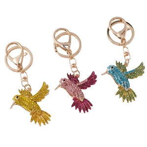 Bán buôn Chim Ruồi Keychain Bling tinh thể Rhinestone kim loại móc chìa khóa túi Mặt dây chuyền chim bồ câu chim hình vòng chìa khóa động vật Keychain - Product Image 1
