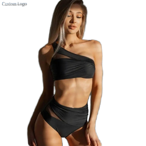 Costume da Bagno Personalizzato con Logo, Micro Perizoma in Rete, Bikini Monospalla, Set da Spiaggia con Laccetti, Patchwork in Rete, Push-up - Product Image 1