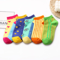 Chaussettes courtes invisibles en coton rayées à motifs étoiles et cœurs, style européen et américain, fines, absorbantes, pour femme, usage quotidien, été