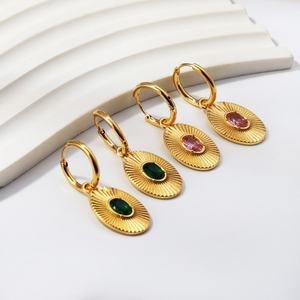 Pendientes de Aro de Acero Inoxidable con Baño de Oro de 18K y Esmeralda, Pendientes de Lujo con Circonita Verde, Accesorios de Joyería para Mujer, Venta al por Mayor - Product Image 6
