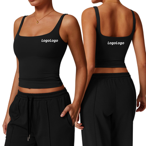 Logo personnalisé femmes sans manches Crop débardeur col carré ajusté Yoga haut Stretch entraînement Fitness vêtements de sport pour la course à pied - Product Image 4