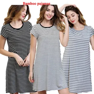 2022 Short Sleeve Women Night Lounge Wear Shirt Dress for Ladies Sleep Solid Sleepwear Nightgown Bamboo Fiber Pajamas For Women