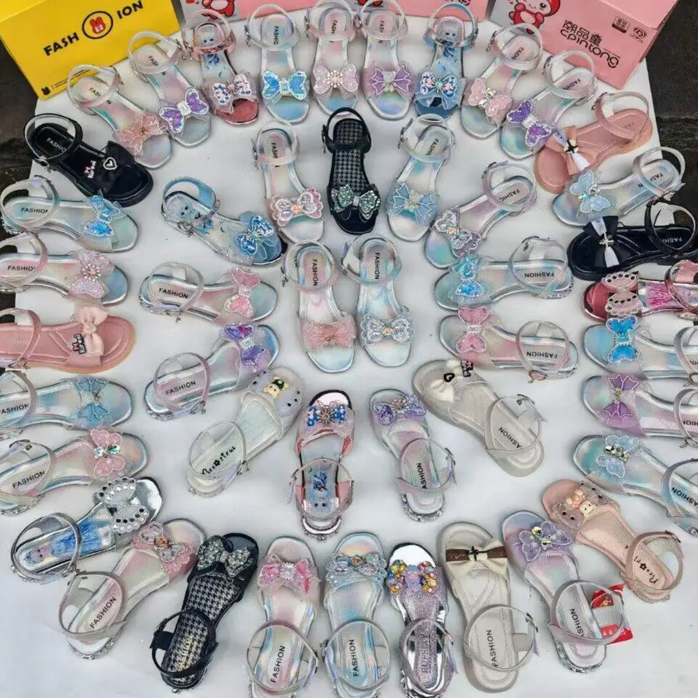 4.85 Dollar Model ZJX026 Shoes Size 26-35 Non-Slip Fast Ship Princess Crystal Kids Girls Summer Platform Sandals With Patterns