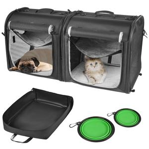Qbellpet taşınabilir 2-in-1 evcil hayvan taşıyıcı orta köpekler için büyük kedi taşıyıcı 2 kediler için seyahat çift köpek sandık seti ile taşınabilir - Product Image 1