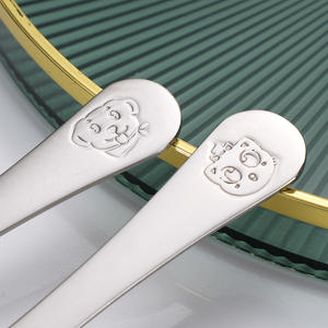 Cuchara de alimentación para bebés, cuerpo recto con patrón de dibujos animados de acero inoxidable 304, para uso infantil de 0 a 12 meses - Product Image 3