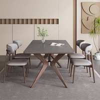 Ensemble de table à manger d'extérieur en bois et pierre frittée, moderne, 6 places, luxe, durable pour la salle à manger en plein air, personnalisation en bois