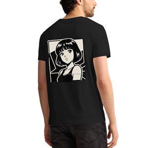 T-shirt noir vintage coupe courte style bob, imprimé dos, esthétique Y2K, <span class=keywords><strong>Manga</strong></span> Otaku, coupe ample, mode streetwear pour homme, en stock aux États-Unis - Product Image 1