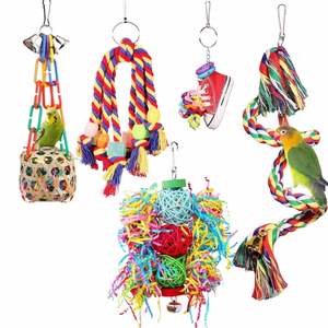 Long-Tailed <b>Small</b> Parrot Bird Toys 5-Piece Set Rope & Paper Chew Foraging Toys with <b>Ladder</b> Swing Rattan Ball Accessories - Product Image 1
