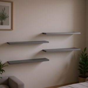 Estantes de pared grises, juego de 4 estantes rectangulares minimalistas de MDF y metal para sala de estar, 33x15x85cm, lacados y duraderos - Product Image 2