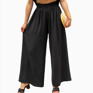 Pantaloni Palazzo a Vita Alta in Poliestere e Cotone Traspirante, Elastico in Vita, Stampa Decorativa, Abbigliamento Casual da Donna - Product Image 2