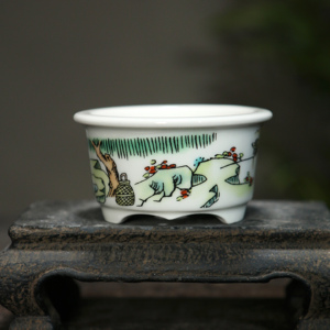 Maceta pequeña de cerámica pintada a mano con decoración de escena tradicional china para plantas de interior y jardines. - Product Image 4