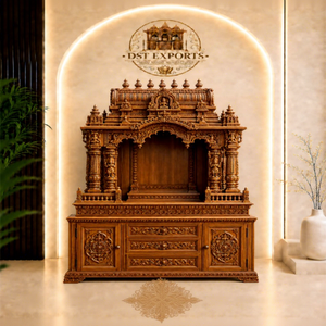 Traditional South Indian Teak Wood Pooja <b>Temple</b> Living Room Home Furniture Tamilian Style Handcarved <b>Wooden</b> Modern Design - Product Image 1