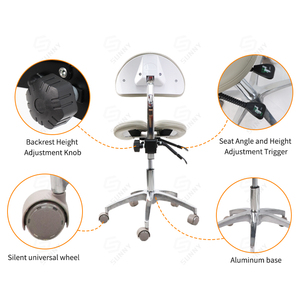 Modern Comfortable Durable <b>Adjustable</b> Portable 5-Wheel Dentist Leather Saddle <b>Stool</b> Chair <b>Height</b> Tilt Adjustment Hospital Clinic - Product Image 3