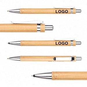 Ensemble de stylos à bille rétractables en bambou personnalisés et durables, imprimés UV, encre noire 1 mm avec recharges - pour journalisation et cadeaux - Product Image 3