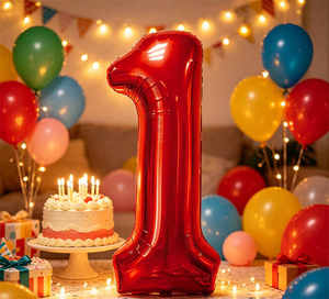 Party Love Balloon Numero Rojo N1 45cm 12 pcs Bag Suitable for birthday parties, baby showers - Product Image 4