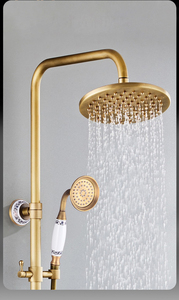 Ensemble de douche mural européen en laiton antique à double poignée avec barre coulissante, mitigeur à débit contrôlé, robinet en céramique brossé, jets mural, doux, pluie, massage <span class=keywords><strong>WC</strong></span> - Product Image 5