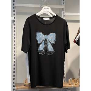 Camiseta con Detalle de Cinta y Patrón de Rayas para Mujer, 100% Algodón Jersey, Manga Regular - Product Image 2