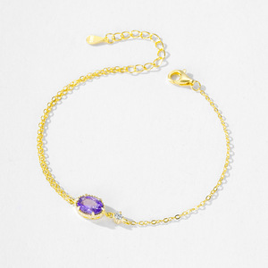S925 Sterling Silver Oval Zircon Dream Purple Gold Chain <b>Bracelet</b> for Women Customizable copper version - Product Image 6