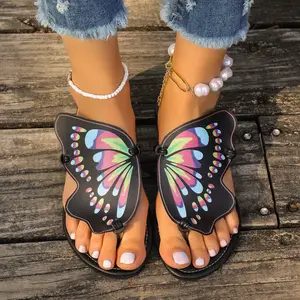 Summer New fashion girls butterfly leather sandals and slipper slides Indoor and outdoor butterfly flat slippers
