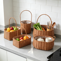 Panier à fleurs en rotin PP tissé, entièrement fait main, style moderne minimaliste, à suspendre au mur pour la salle de bain
