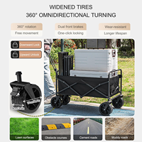 Chariot de camping pliable portable à quatre roues avec cadre métallique, capacité de charge de 150 kg, marron, chariot de rangement extérieur, pique-nique, voyage, OEM, 3 ans de garantie