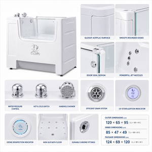 Exportation mondiale : Baignoire pour chien électrique de luxe en acrylique avec porte d'accès, robinet/pulvérisateur anti-colmatage avec filtre à poils pour salle de bain - Product Image 6
