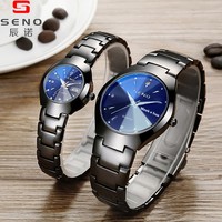 Montres de luxe pour couple en alliage de carbure de tungstène avec cadran à quartz et aiguilles, style professionnel or café, pour hommes et femmes