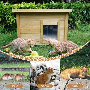Wood House Wooden Pet House, Weatherproof Winter <b>for</b> Puppy and <b>Cats</b>, Elevated Design with Window - Product Image 4